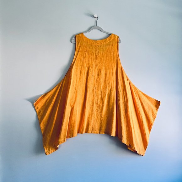 Linen Sleeveless Asymmetric Hem Tunic - Sunflower Yellow - 2X - Picture 9 of 14